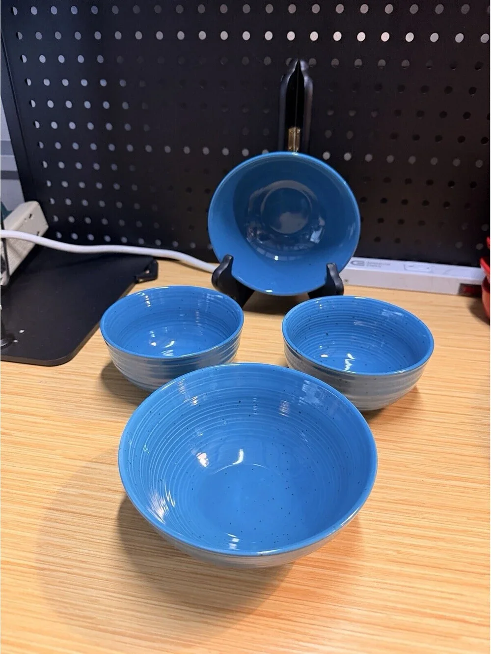 Set of 4 Sango Siterra Artist's Blend Blue 2 Fruit & 2 Cereal Bowls Speckled *